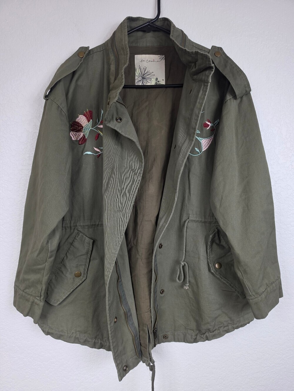 Anthropologie En Creme Olive Green Embroidered Cotton Jacket